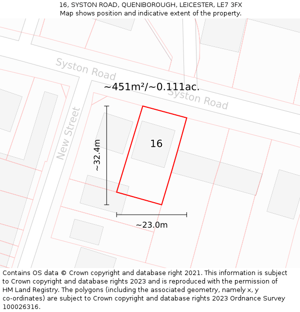 16, SYSTON ROAD, QUENIBOROUGH, LEICESTER, LE7 3FX: Plot and title map