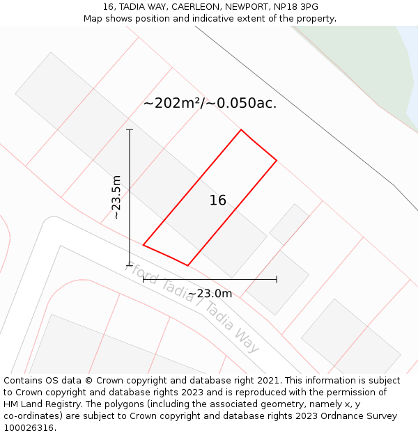 16, TADIA WAY, CAERLEON, NEWPORT, NP18 3PG: Plot and title map