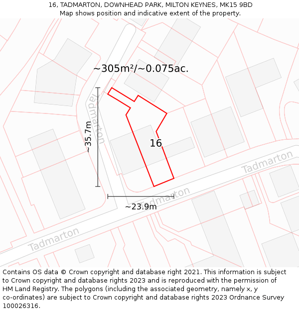 16, TADMARTON, DOWNHEAD PARK, MILTON KEYNES, MK15 9BD: Plot and title map