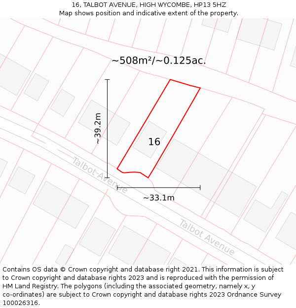16, TALBOT AVENUE, HIGH WYCOMBE, HP13 5HZ: Plot and title map