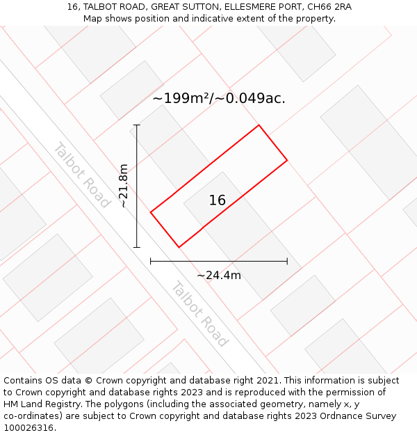 16, TALBOT ROAD, GREAT SUTTON, ELLESMERE PORT, CH66 2RA: Plot and title map