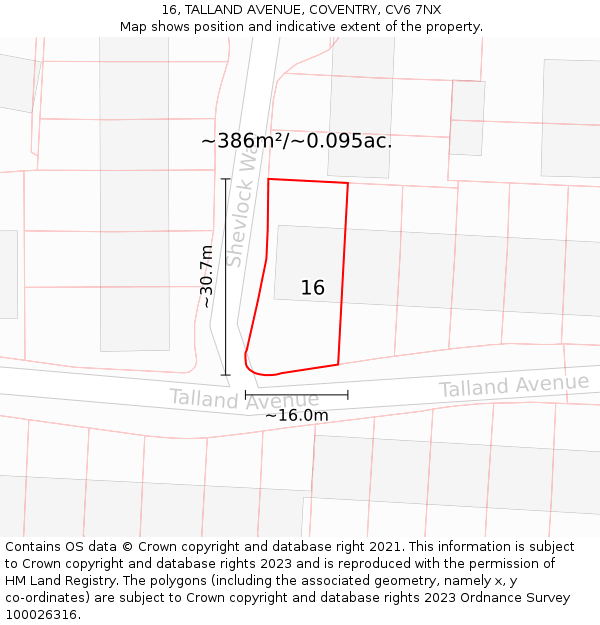 16, TALLAND AVENUE, COVENTRY, CV6 7NX: Plot and title map