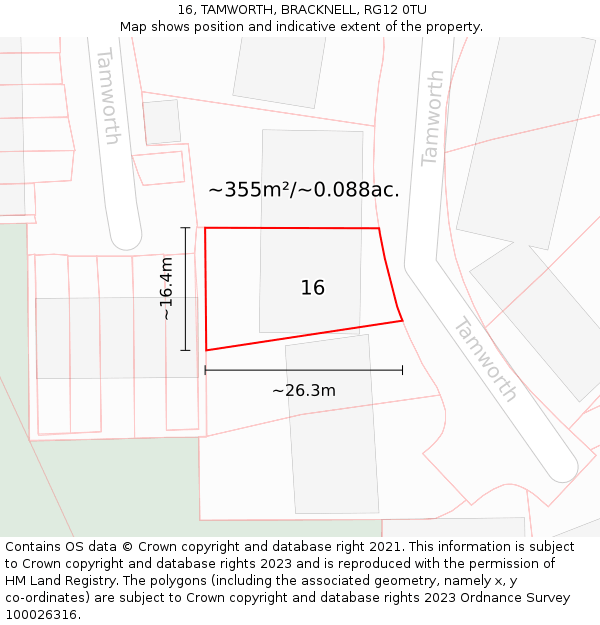 16, TAMWORTH, BRACKNELL, RG12 0TU: Plot and title map