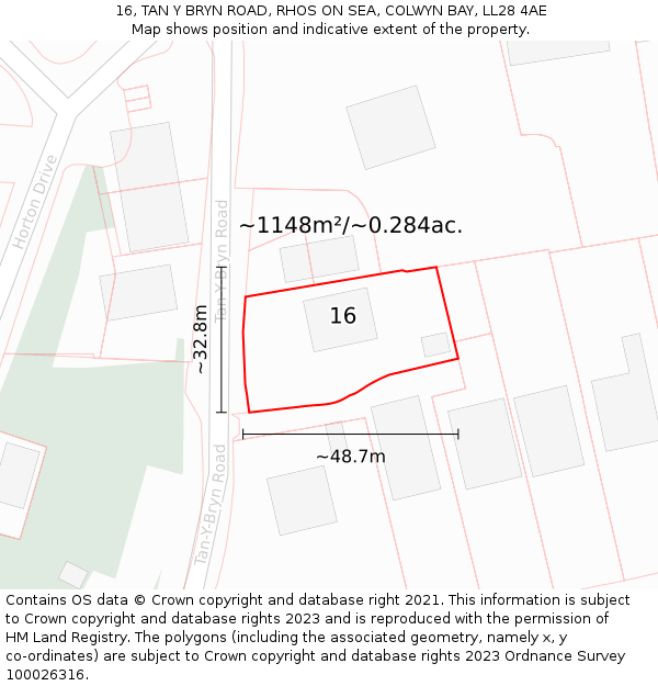 16, TAN Y BRYN ROAD, RHOS ON SEA, COLWYN BAY, LL28 4AE: Plot and title map