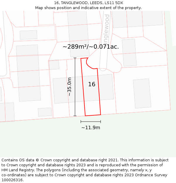 16, TANGLEWOOD, LEEDS, LS11 5DX: Plot and title map