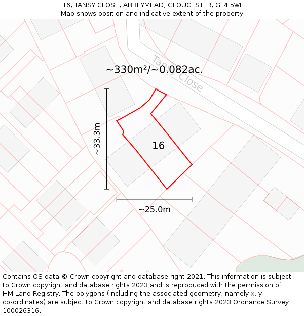 16, TANSY CLOSE, ABBEYMEAD, GLOUCESTER, GL4 5WL: Plot and title map