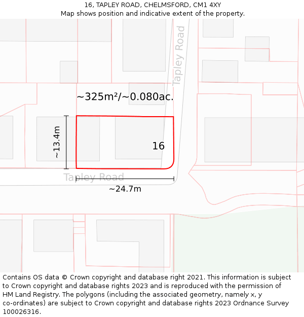 16, TAPLEY ROAD, CHELMSFORD, CM1 4XY: Plot and title map