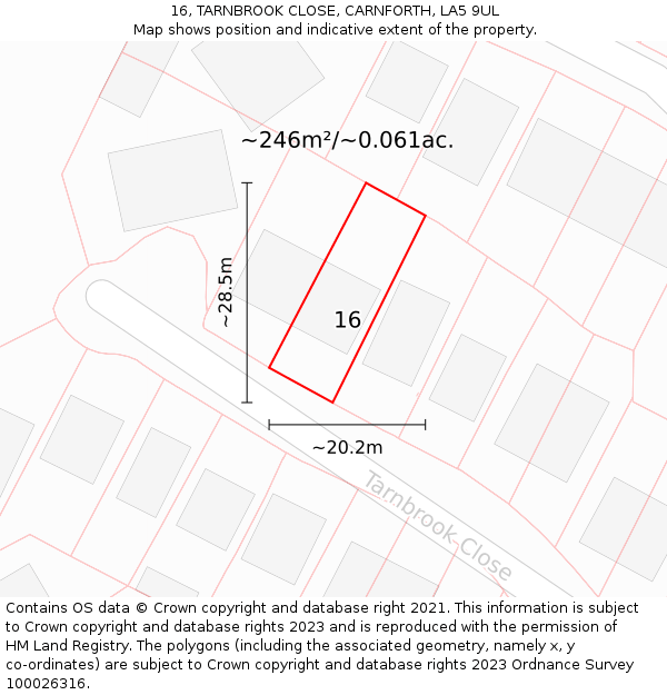 16, TARNBROOK CLOSE, CARNFORTH, LA5 9UL: Plot and title map