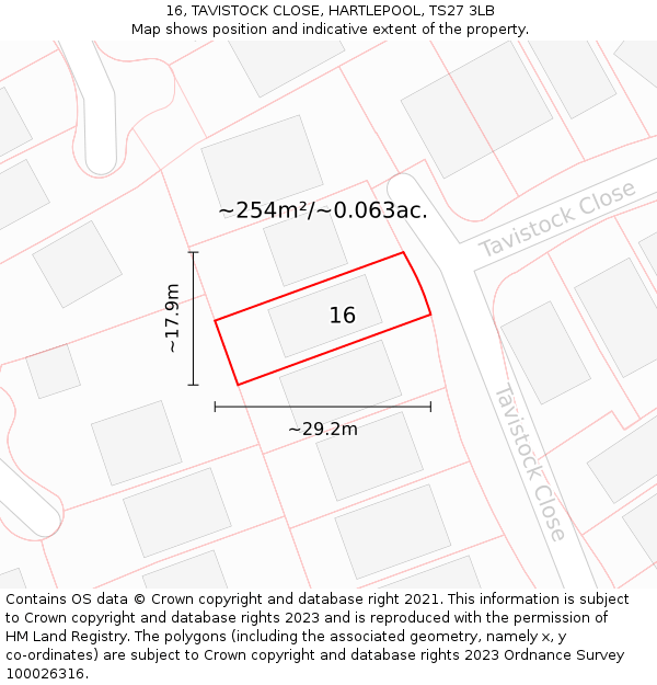 16, TAVISTOCK CLOSE, HARTLEPOOL, TS27 3LB: Plot and title map