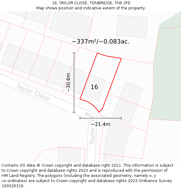 16, TAYLOR CLOSE, TONBRIDGE, TN9 2FE: Plot and title map