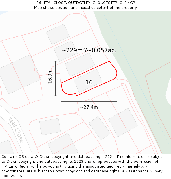 16, TEAL CLOSE, QUEDGELEY, GLOUCESTER, GL2 4GR: Plot and title map
