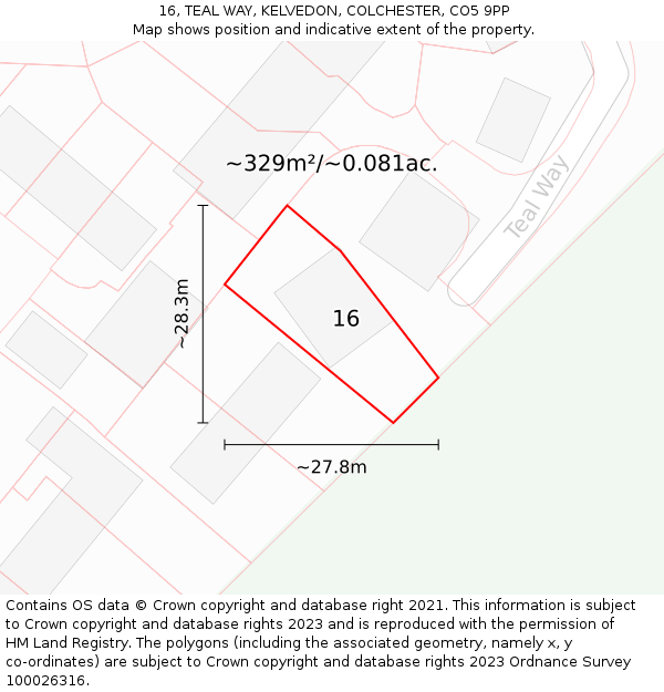 16, TEAL WAY, KELVEDON, COLCHESTER, CO5 9PP: Plot and title map