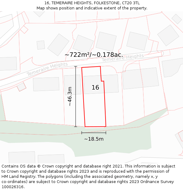 16, TEMERAIRE HEIGHTS, FOLKESTONE, CT20 3TL: Plot and title map