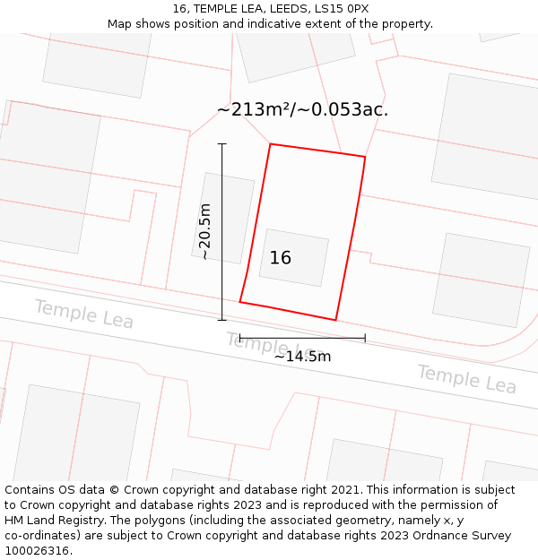 16, TEMPLE LEA, LEEDS, LS15 0PX: Plot and title map