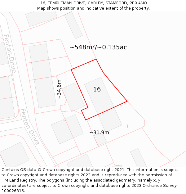 16, TEMPLEMAN DRIVE, CARLBY, STAMFORD, PE9 4NQ: Plot and title map