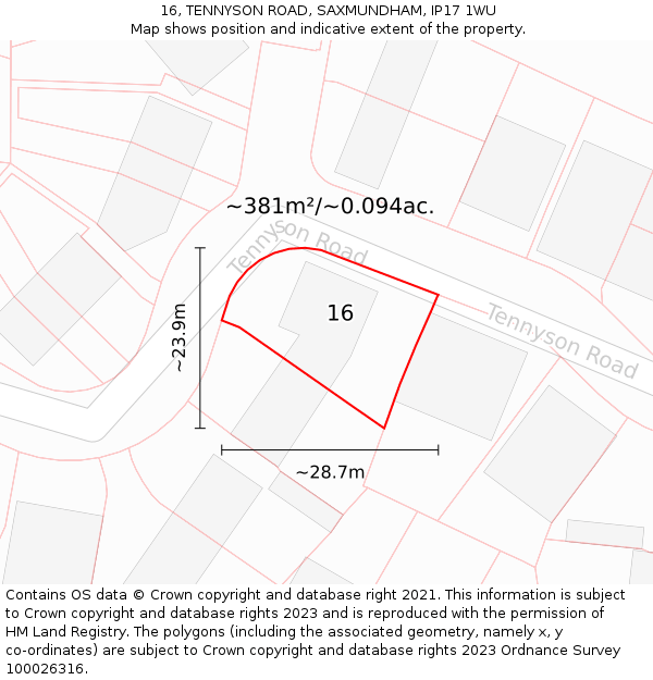 16, TENNYSON ROAD, SAXMUNDHAM, IP17 1WU: Plot and title map