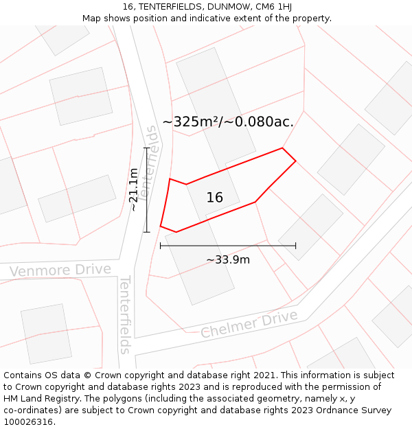 16, TENTERFIELDS, DUNMOW, CM6 1HJ: Plot and title map
