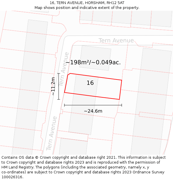 16, TERN AVENUE, HORSHAM, RH12 5AT: Plot and title map