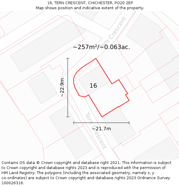 16, TERN CRESCENT, CHICHESTER, PO20 2EP: Plot and title map