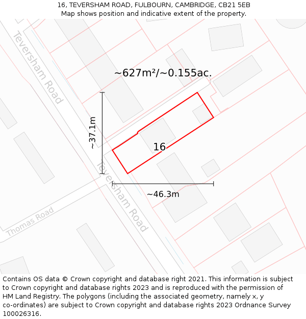 16, TEVERSHAM ROAD, FULBOURN, CAMBRIDGE, CB21 5EB: Plot and title map