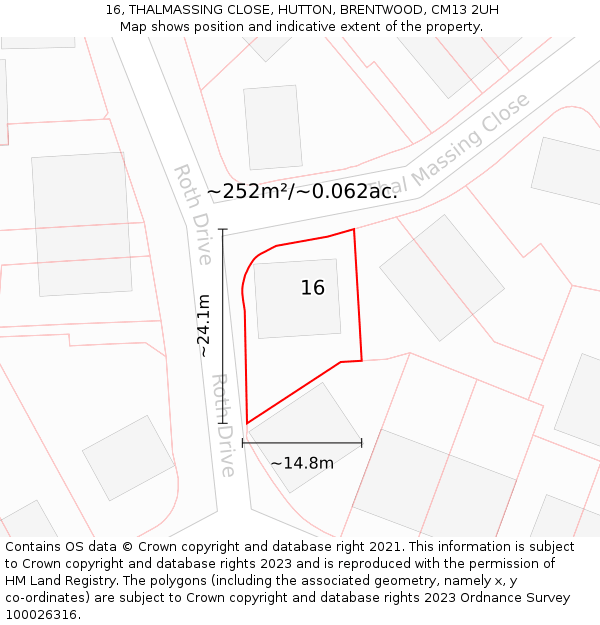 16, THALMASSING CLOSE, HUTTON, BRENTWOOD, CM13 2UH: Plot and title map