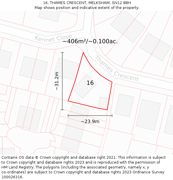 16, THAMES CRESCENT, MELKSHAM, SN12 8BH: Plot and title map