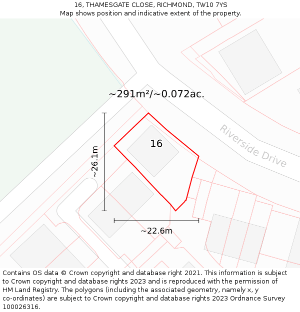 16, THAMESGATE CLOSE, RICHMOND, TW10 7YS: Plot and title map