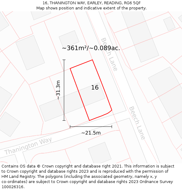 16, THANINGTON WAY, EARLEY, READING, RG6 5QF: Plot and title map