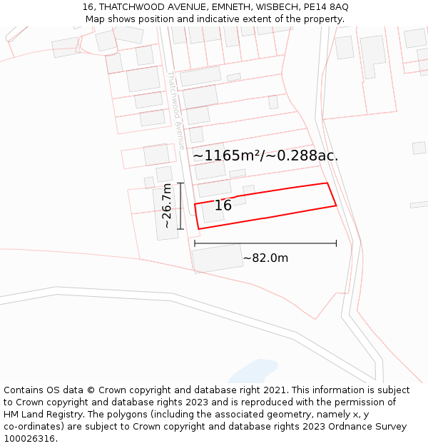 16, THATCHWOOD AVENUE, EMNETH, WISBECH, PE14 8AQ: Plot and title map