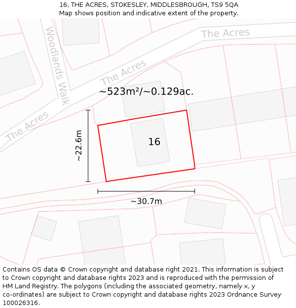 16, THE ACRES, STOKESLEY, MIDDLESBROUGH, TS9 5QA: Plot and title map