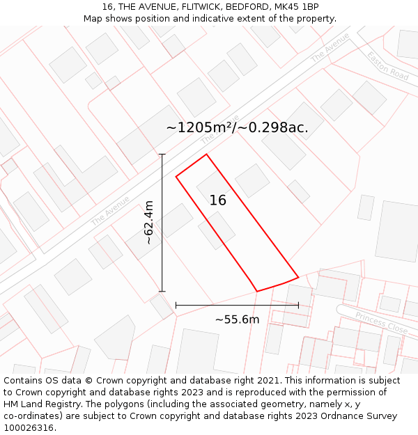 16, THE AVENUE, FLITWICK, BEDFORD, MK45 1BP: Plot and title map