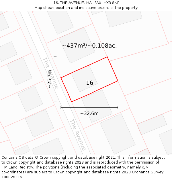 16, THE AVENUE, HALIFAX, HX3 8NP: Plot and title map
