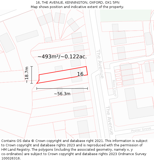 16, THE AVENUE, KENNINGTON, OXFORD, OX1 5PN: Plot and title map