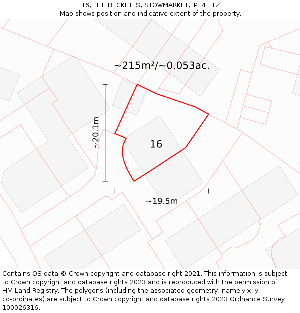 16, THE BECKETTS, STOWMARKET, IP14 1TZ: Plot and title map