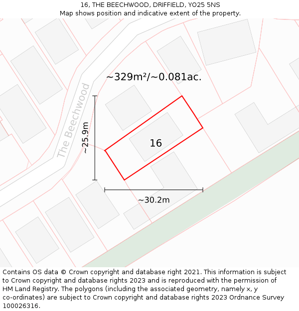 16, THE BEECHWOOD, DRIFFIELD, YO25 5NS: Plot and title map