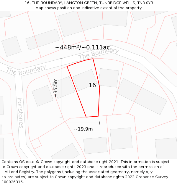 16, THE BOUNDARY, LANGTON GREEN, TUNBRIDGE WELLS, TN3 0YB: Plot and title map