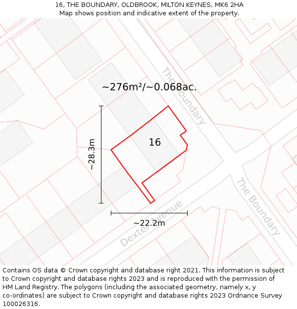 16, THE BOUNDARY, OLDBROOK, MILTON KEYNES, MK6 2HA: Plot and title map