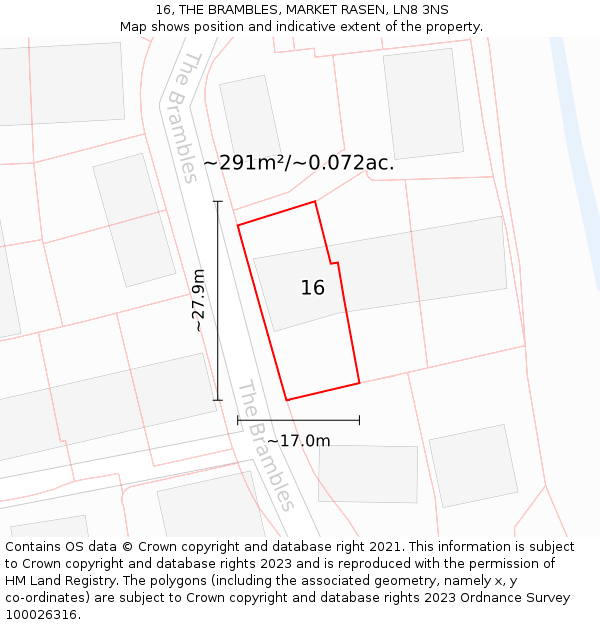 16, THE BRAMBLES, MARKET RASEN, LN8 3NS: Plot and title map