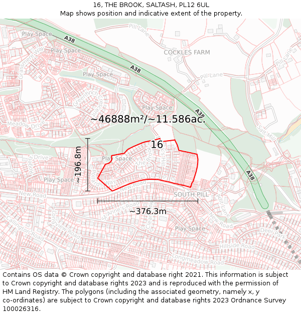 16, THE BROOK, SALTASH, PL12 6UL: Plot and title map