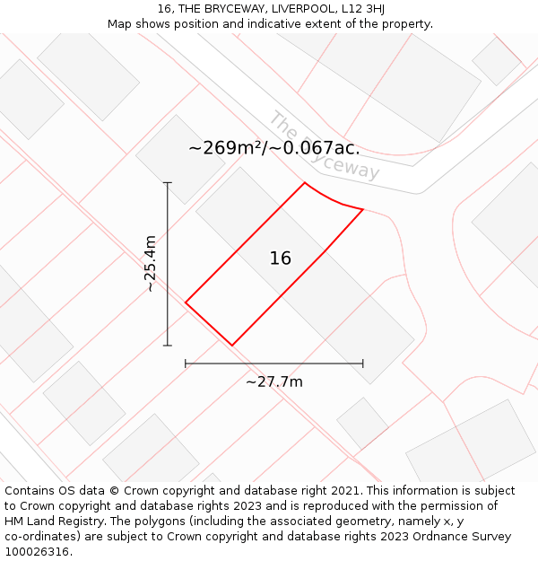 16, THE BRYCEWAY, LIVERPOOL, L12 3HJ: Plot and title map