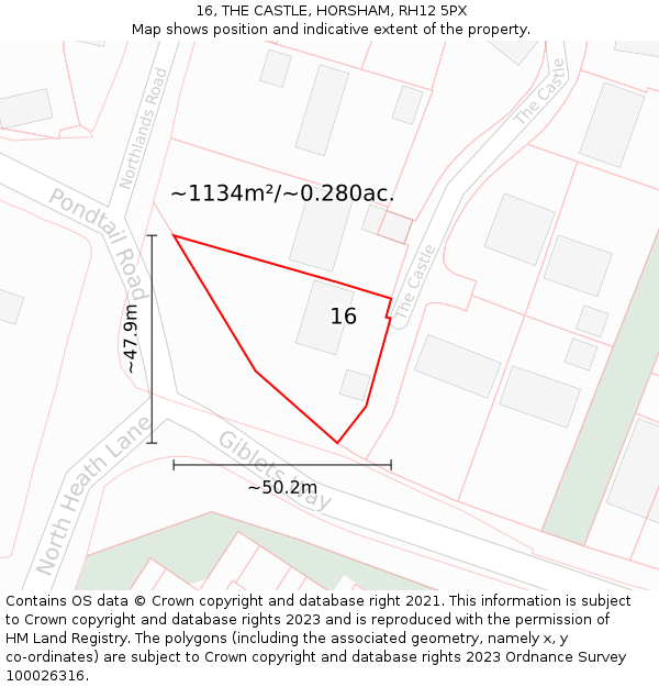 16, THE CASTLE, HORSHAM, RH12 5PX: Plot and title map