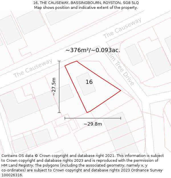 16, THE CAUSEWAY, BASSINGBOURN, ROYSTON, SG8 5LQ: Plot and title map