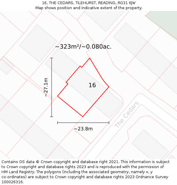 16, THE CEDARS, TILEHURST, READING, RG31 6JW: Plot and title map