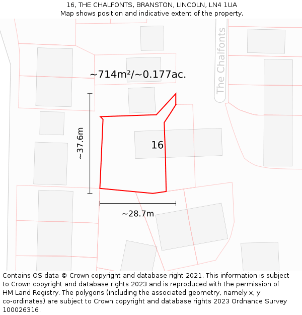 16, THE CHALFONTS, BRANSTON, LINCOLN, LN4 1UA: Plot and title map