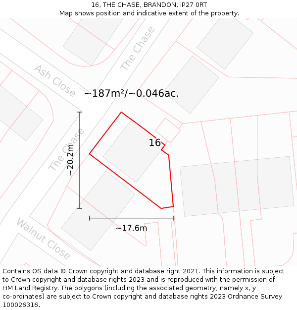 16, THE CHASE, BRANDON, IP27 0RT: Plot and title map