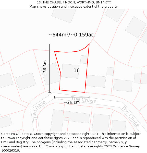 16, THE CHASE, FINDON, WORTHING, BN14 0TT: Plot and title map