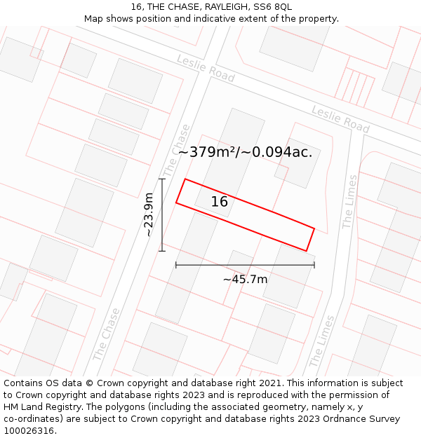 16, THE CHASE, RAYLEIGH, SS6 8QL: Plot and title map
