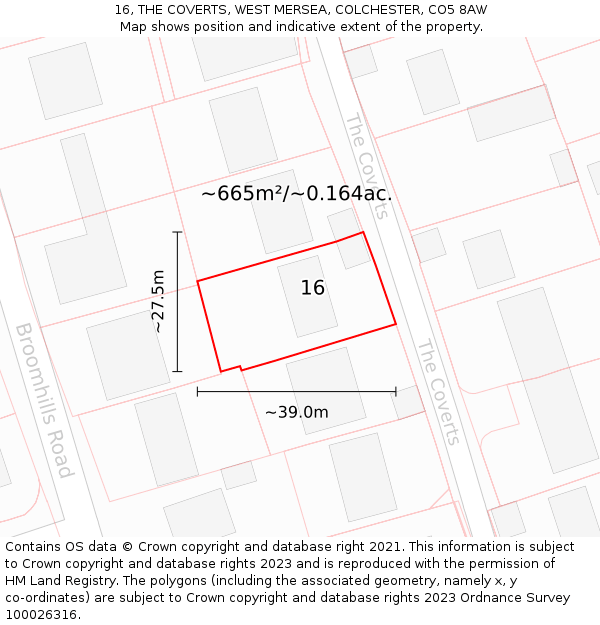 16, THE COVERTS, WEST MERSEA, COLCHESTER, CO5 8AW: Plot and title map
