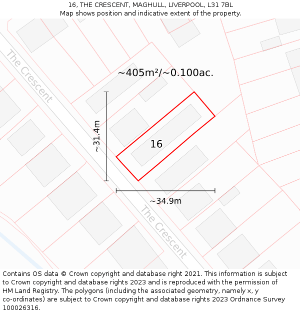 16, THE CRESCENT, MAGHULL, LIVERPOOL, L31 7BL: Plot and title map