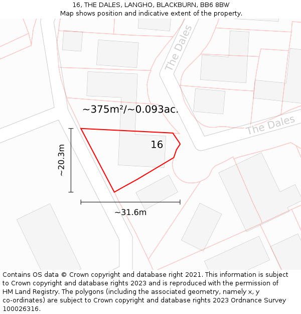 16, THE DALES, LANGHO, BLACKBURN, BB6 8BW: Plot and title map